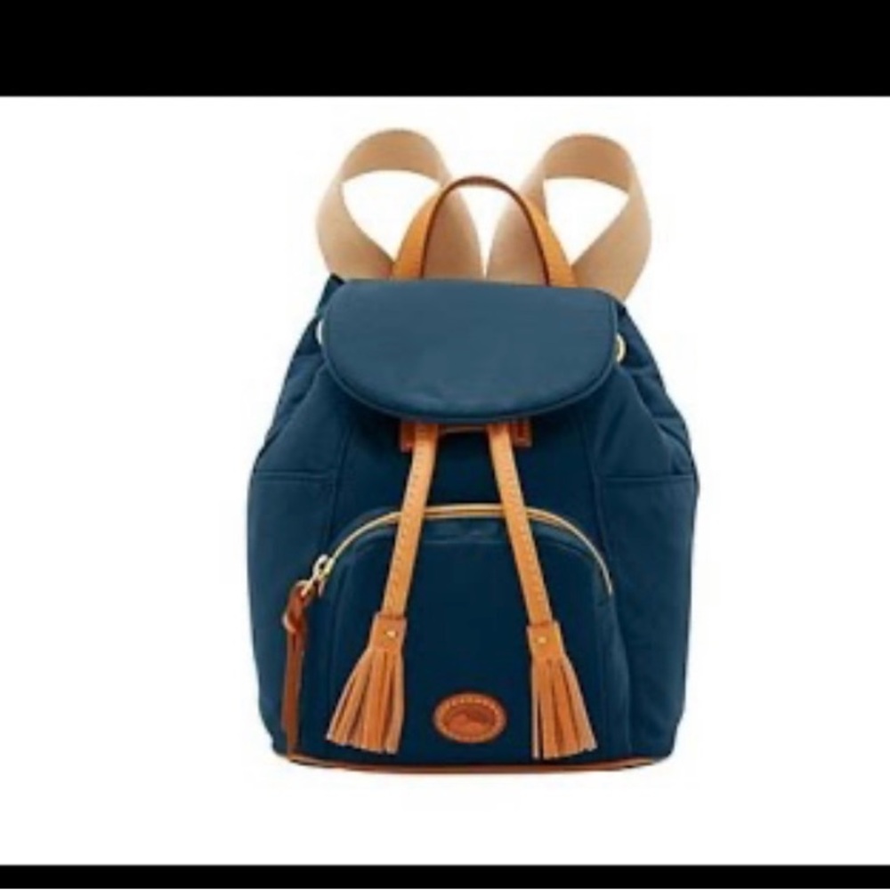 Elegant D&B Black Backpack with Tan Accents